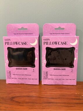 🔥🆕🔥 Pure Softly Satin Pillowcase Set of 2 - Queen - Onyx Noir (Black)